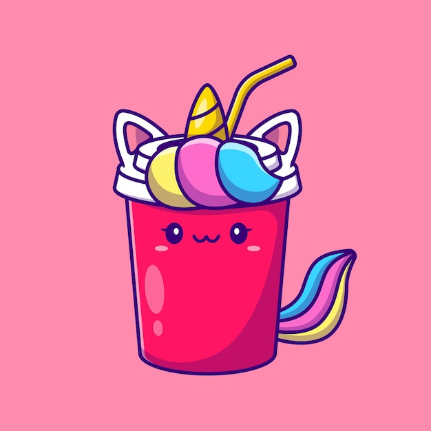 Cute Unicorn Soda Cartoon   Illustration. Animal Drink  Concept Isolated . Flat Cartoon 