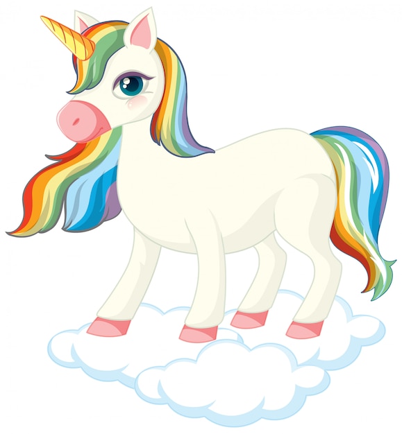 Free vector cute unicorn standing on cloud