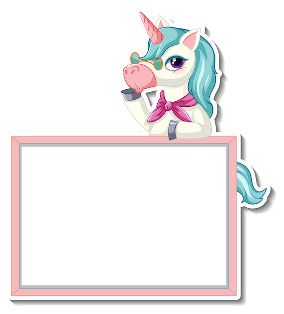 Free vector cute unicorn stickers with blank banner template