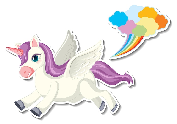 मुफ़्त वेक्टर cute unicorn stickers with a pegasus flying cartoon character