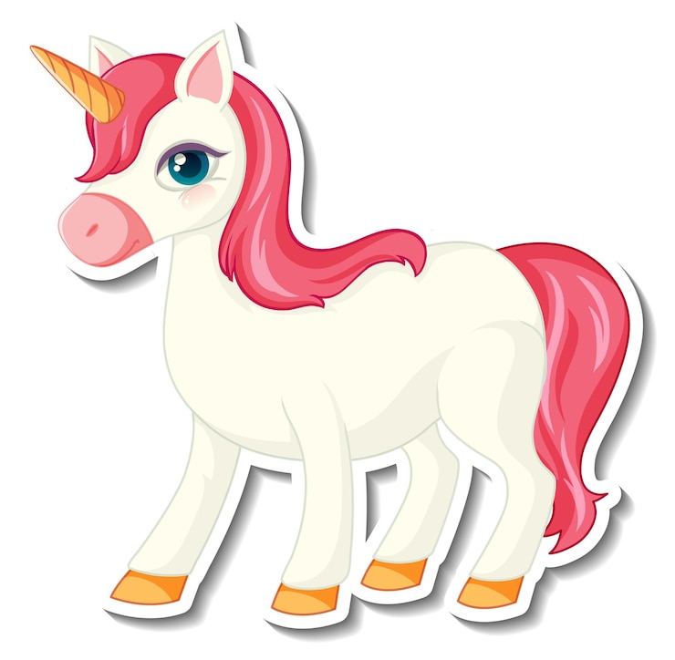 Free Vector cute unicorn stickers with a pink unicorn cartoon character