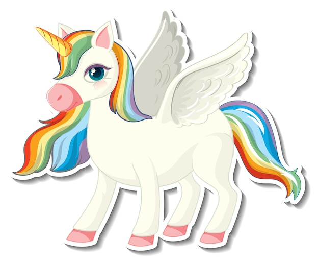 Free vector cute unicorn stickers with a rainbow pegasus cartoon character