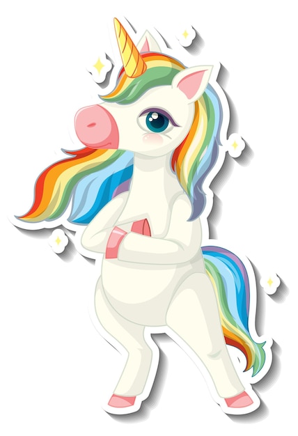 Free vector cute unicorn stickers with a rainbow unicorn cartoon character