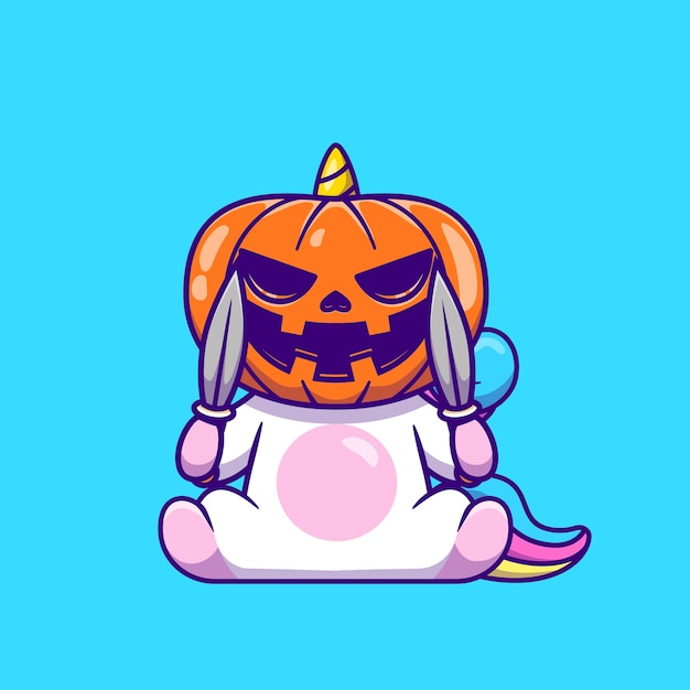 Cute Unicorn Wearing Halloween Pumpkin Mask