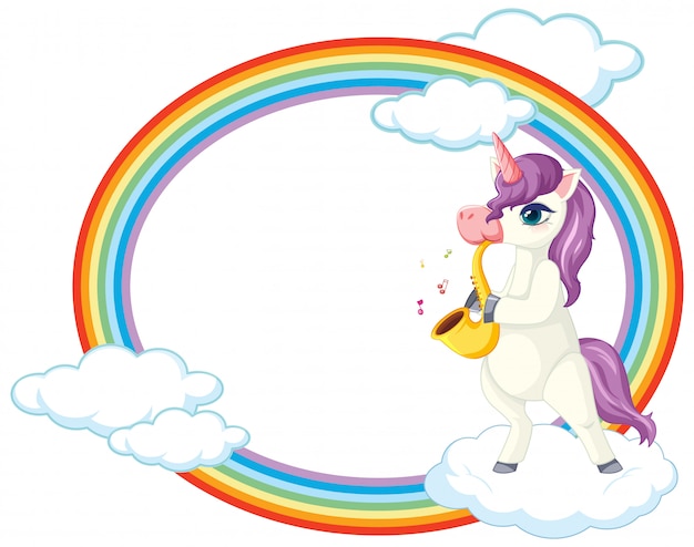 Vettore gratuito unicorno carino con tema musicale banner bianco