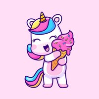 Vettore gratuito carino unicorno con cono gelato fumetto illustrazione vettoriale