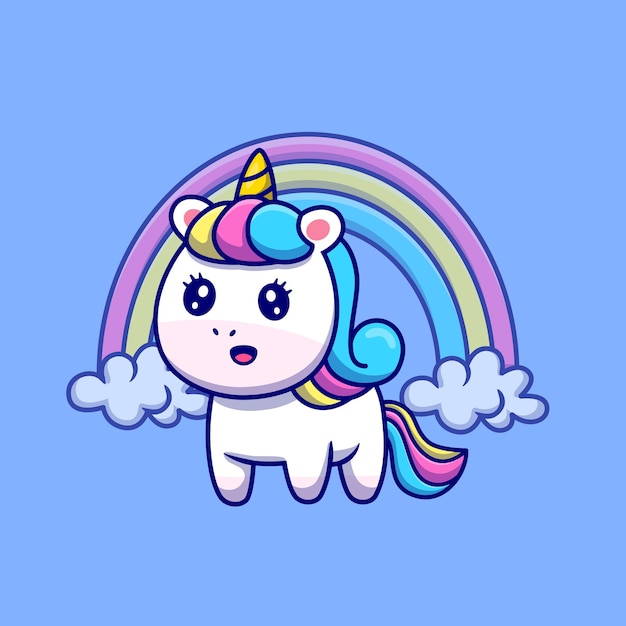 Free vector cute unicorn with rainbow cartoon illustration