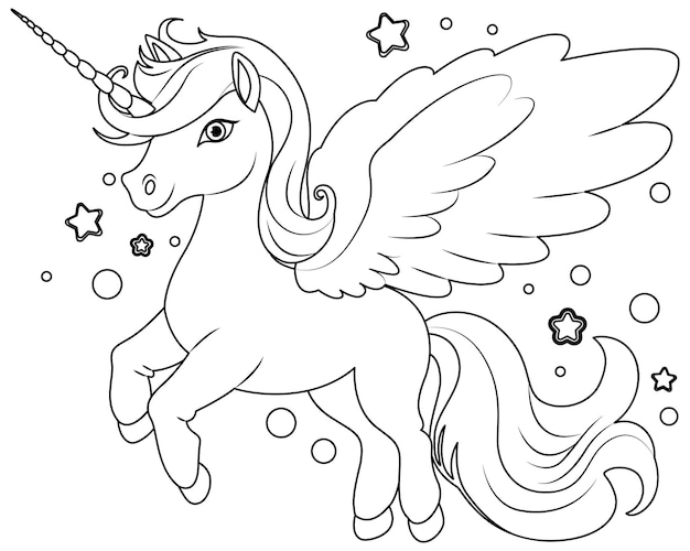 Free vector cute unicorn with stars outline