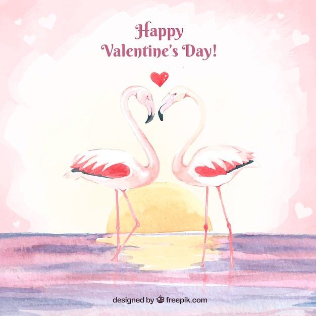 Cute valentine background with flamingos