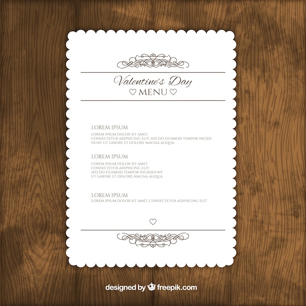 Free vector cute valentine day menu template