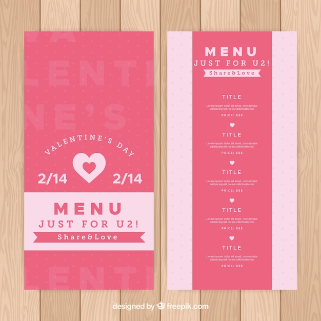 Cute valentine menu