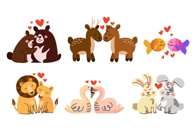 Cute valentine's day animal couple collection