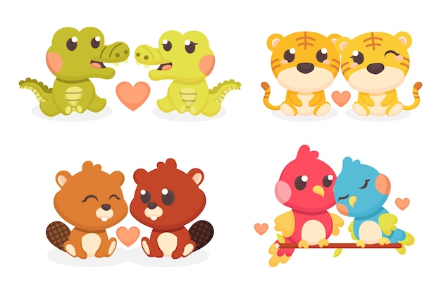 Free vector cute valentine's day animal couple pack