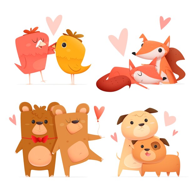 Cute valentine's day animal couple set