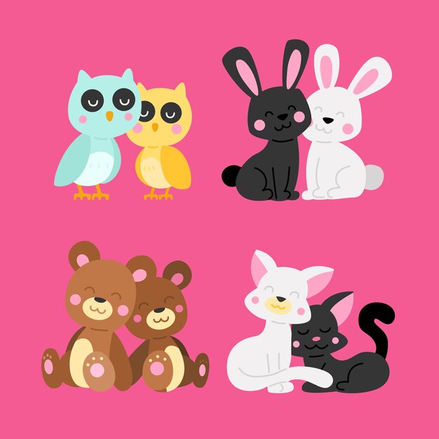 Cute valentine's day animal couple set