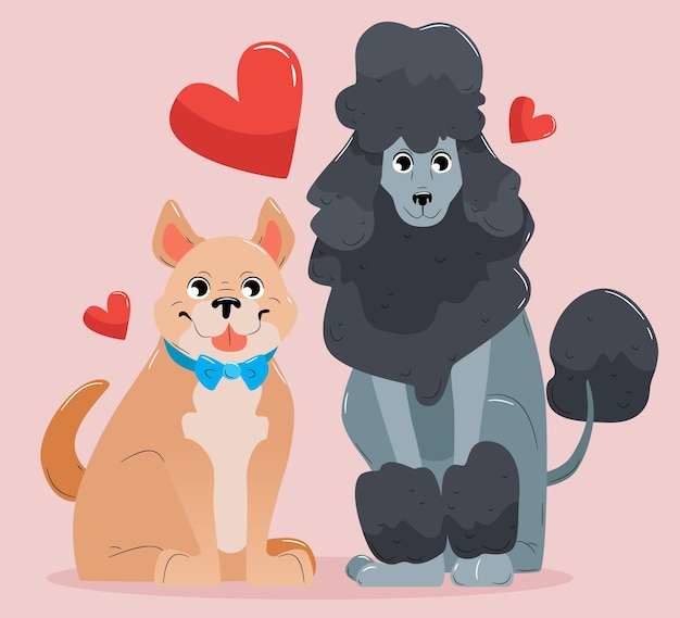 Free vector cute valentine's day animal couple with dogs