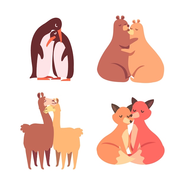 Free vector cute valentine's day animal couple