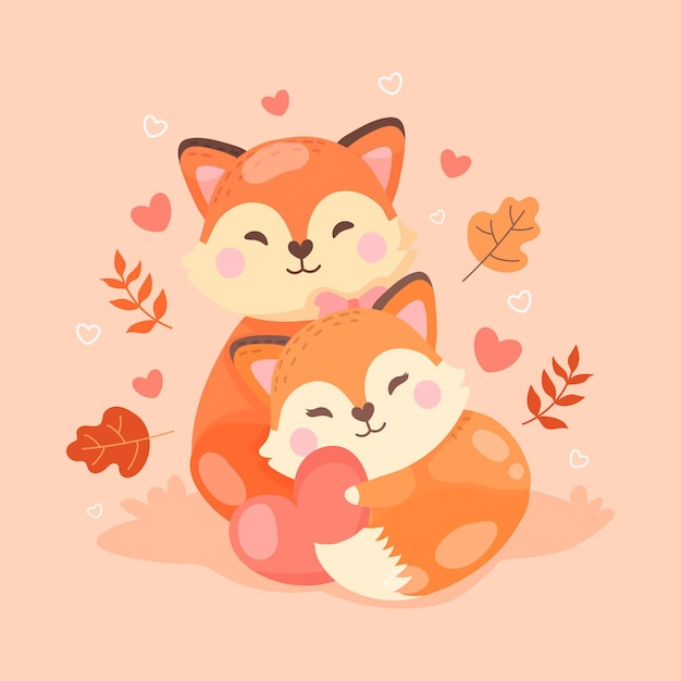 Free vector cute valentine's day animal couple