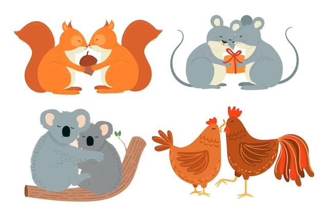 Free vector cute valentine's day animal couple