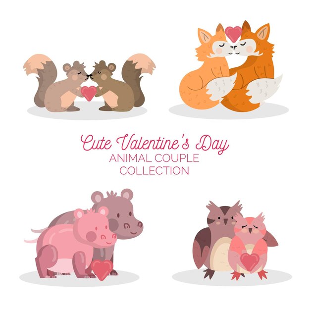 Cute valentine's day animal couples collection