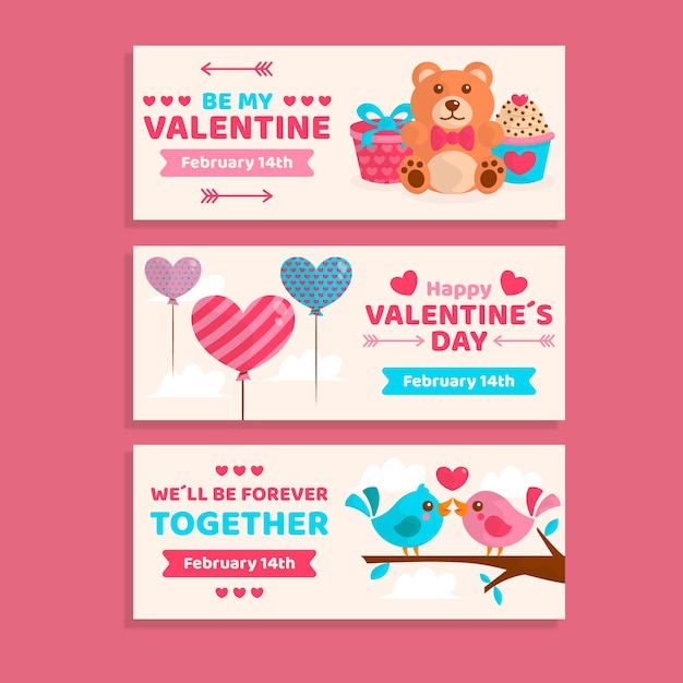 Cute valentine's day banners flat design