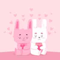 Free vector cute valentine's day bunny couple