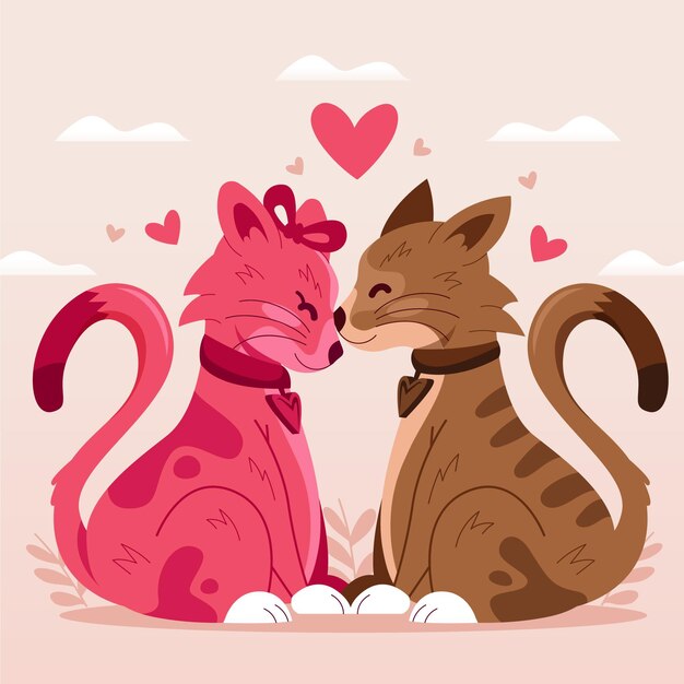 귀여운 발렌타인 데이 고양이 커플