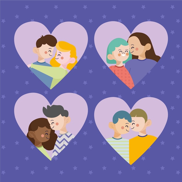 Free vector cute valentine's day couple collection