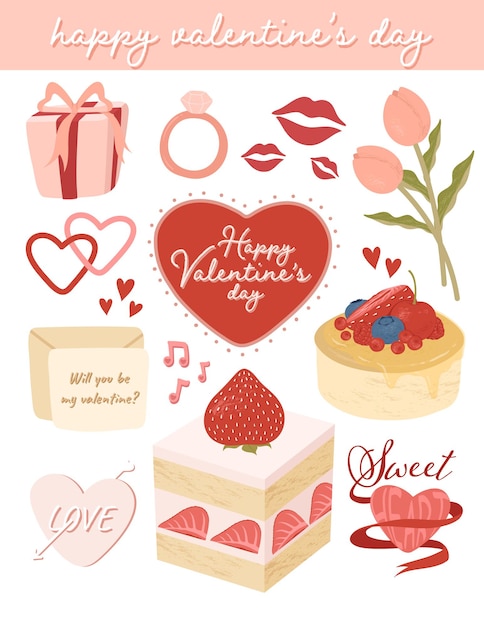 Free vector cute valentine's day elements set vector