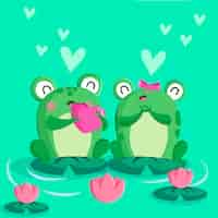 Free vector cute valentine's day frog couple