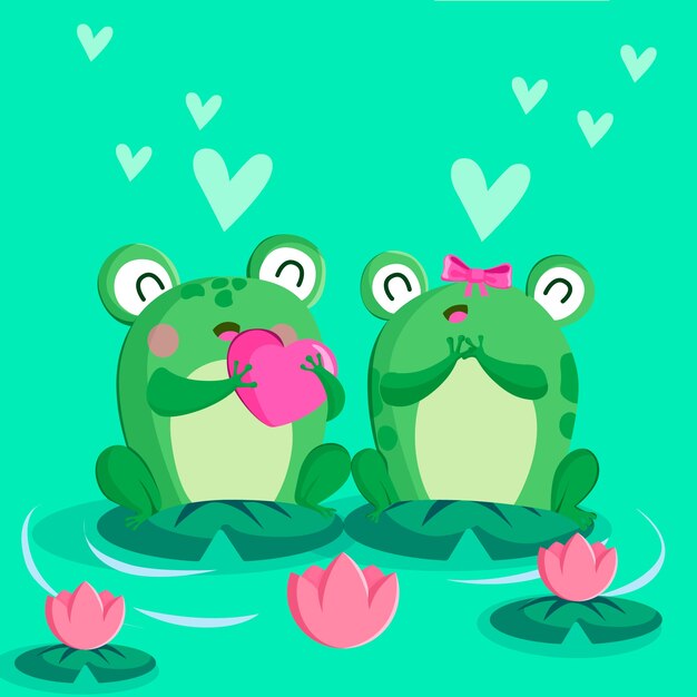 Милая пара лягушек на день святого валентина