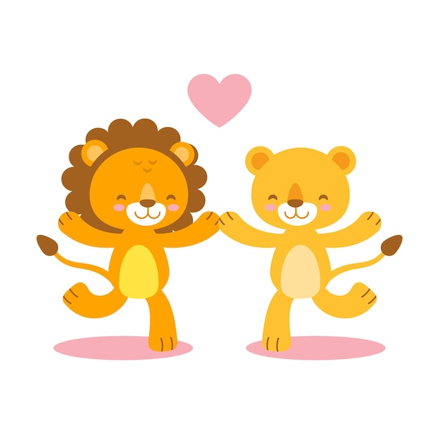 Free vector cute valentine's day lions couple