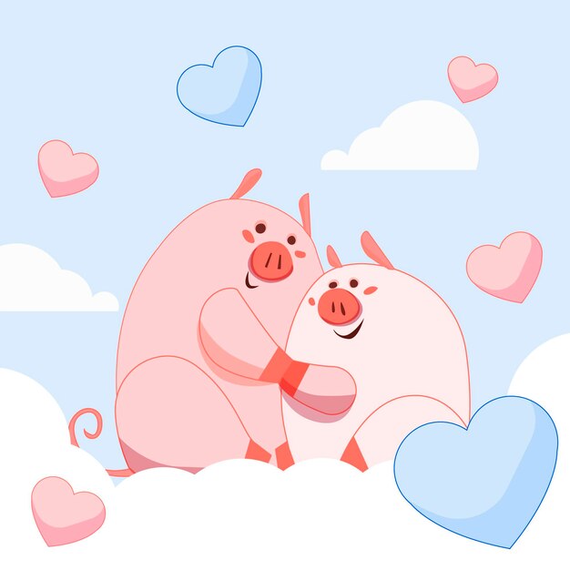 Cute valentine's day pigs couple