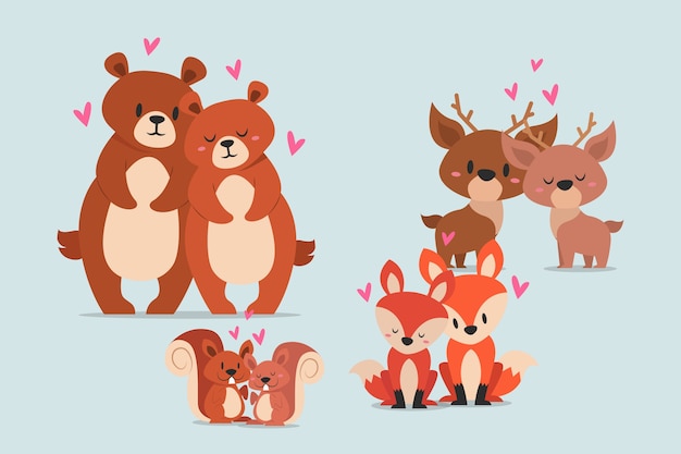 Free vector cute valentine's day wild animal couple