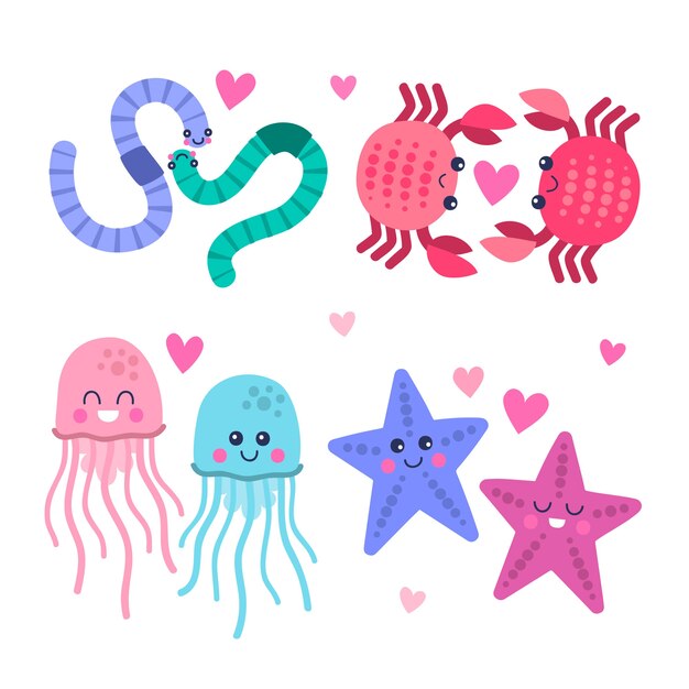 かわいいバレンタインの日動物カップルイラスト 無料のベクター