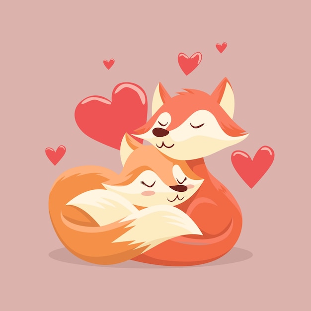 Free vector cute valentines day animal couple theme for illustration