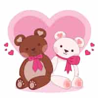 무료 벡터 곰과 함께 귀여운 발렌타인 동물 커플