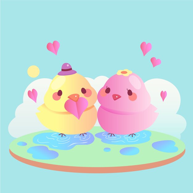 Cute valentines day animal couple with birds