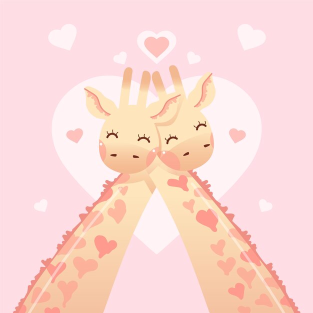 Free vector cute valentines day animal couple with giraffes