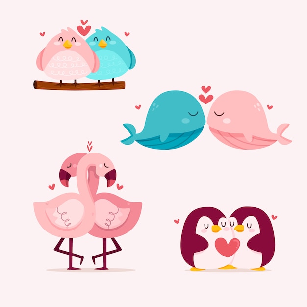 Free vector cute valentines day animal couple