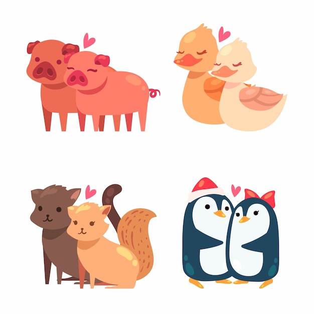 귀여운 발렌타인 동물 커플