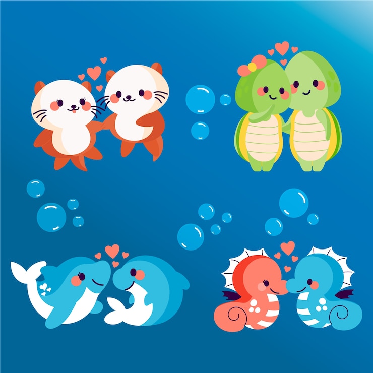Free Vector cute valentines day animal couple