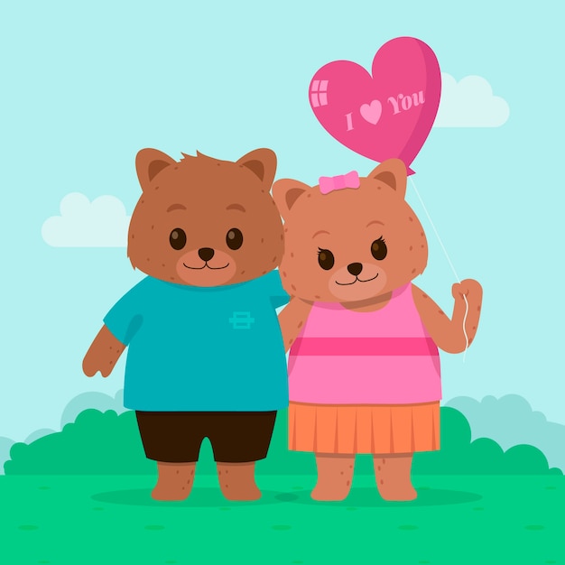 Free vector cute valentines day animal couple