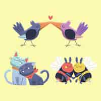 Free vector cute valentines day animal couple