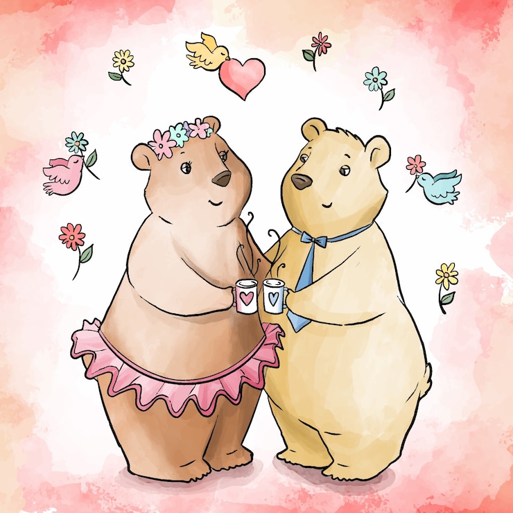 Free Vector cute valentines day animal couple