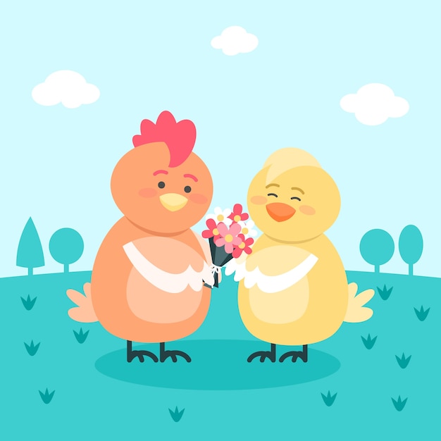 Бесплатное векторное изображение Милая пара животных в день святого валентина