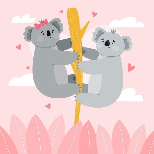 Free vector cute valentines day animal couple