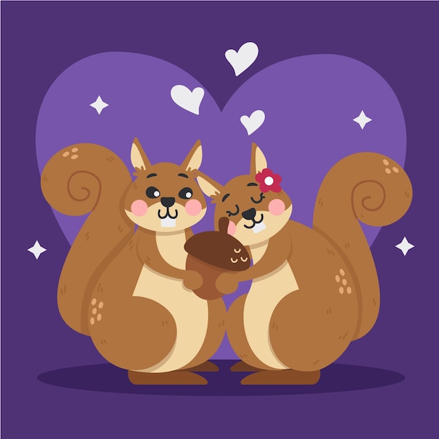 Free vector cute valentines day animal couple