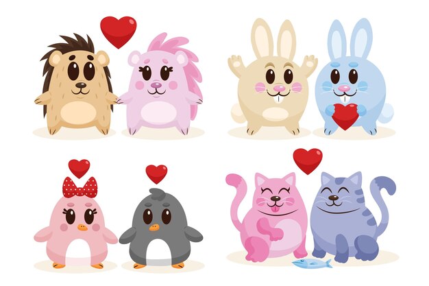 Free vector cute valentines day animal couple