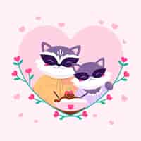 Бесплатное векторное изображение Милая пара животных на день святого валентина